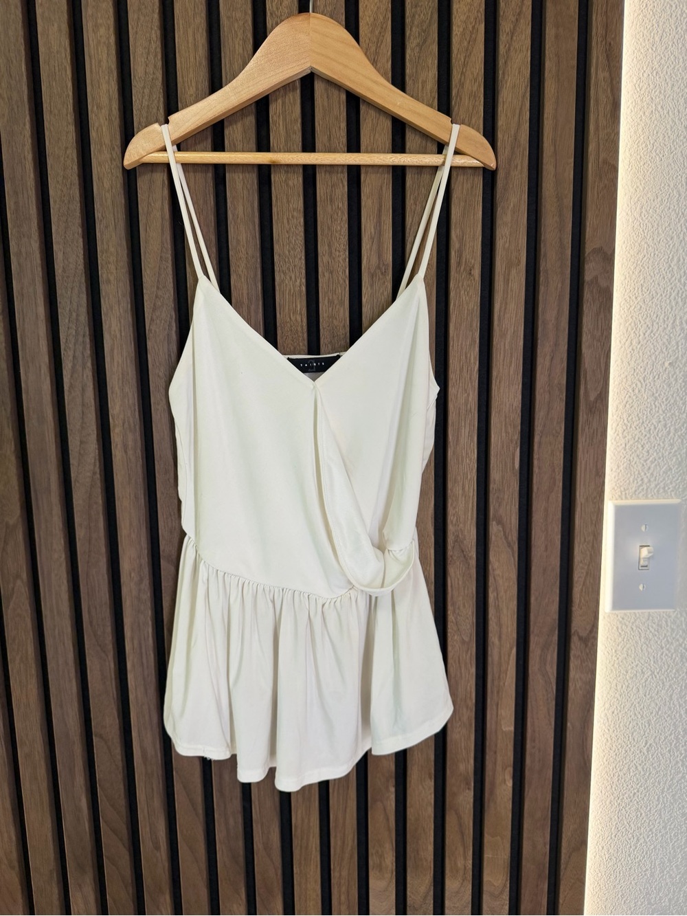AllSaints Ivory Spaghetti-Strap Peplum Tank